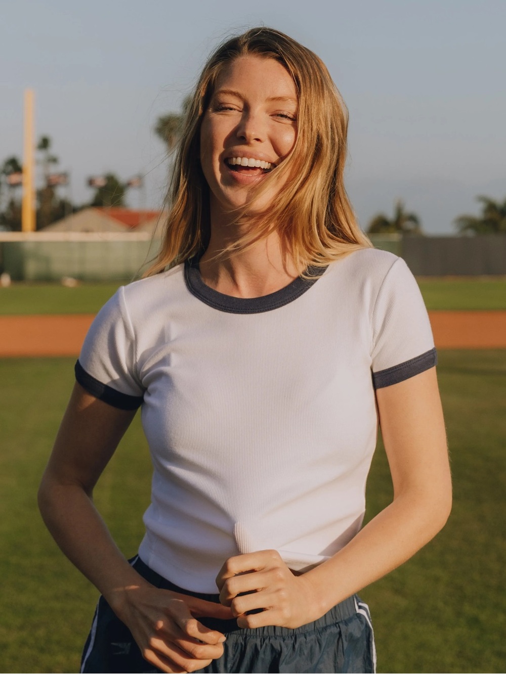 Daily Drills White & Blue Ringer Tee
